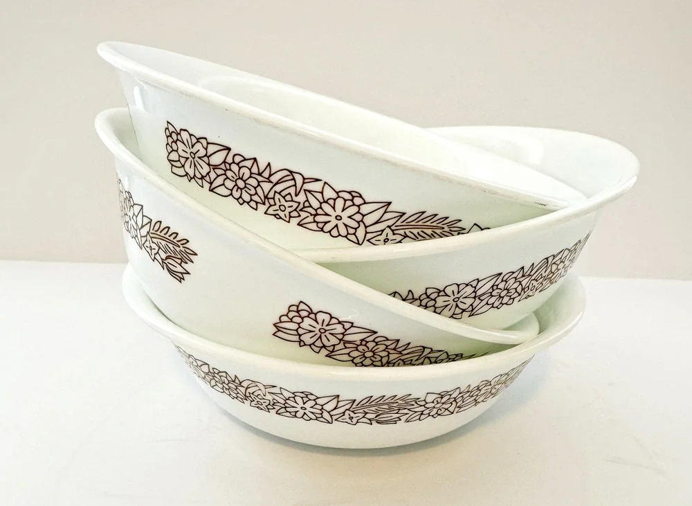 Set of 4 Corelle WOODLAND BROWN Pattern 6” Bowls Cereal Soup Vintage Retired
